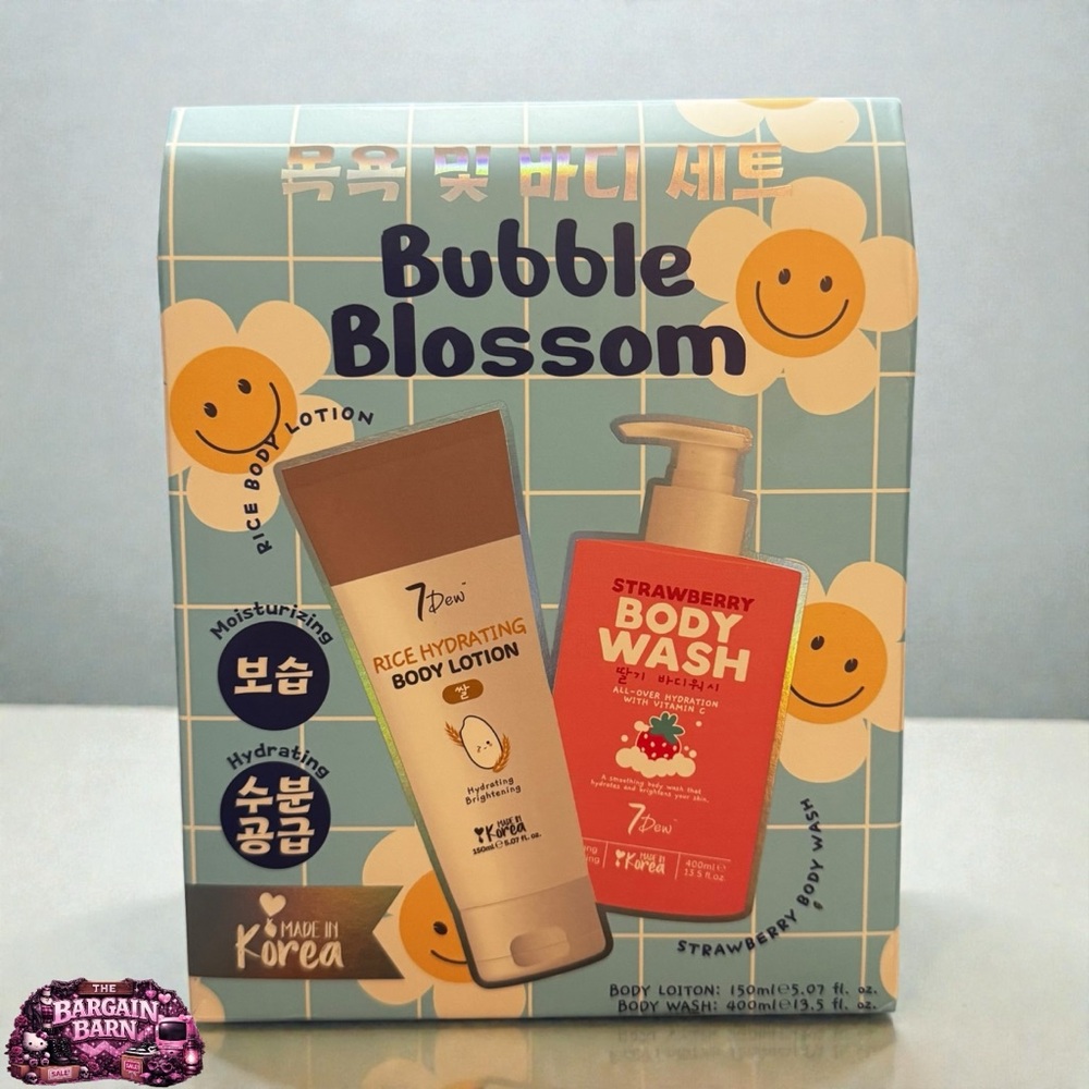 7Dew Bubble Blossom KBeauty Strawberry Wash & Rice Lotion Korean Body Care Set